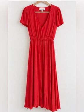 Wayf Red V-Neck Midi Dress